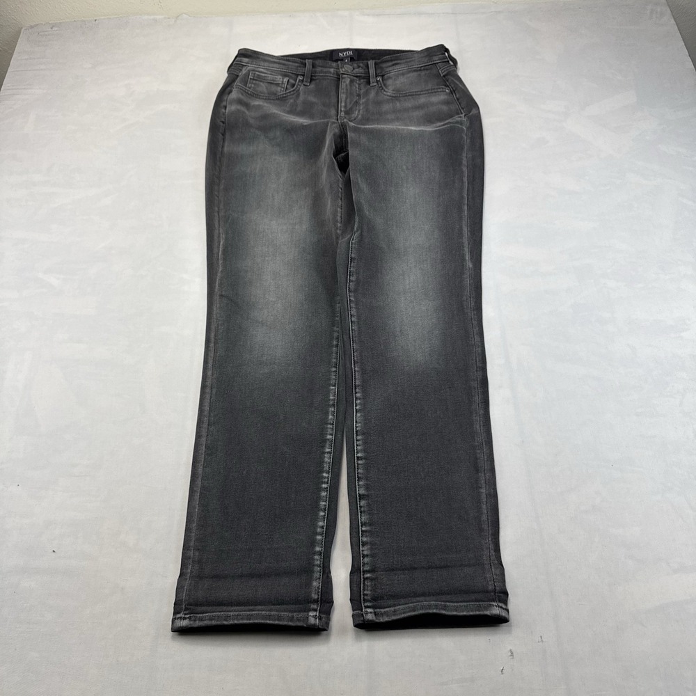 NYDJ Womens 4 Gray Wash Jeans Straight Leg Stretch Denim Casual Pants